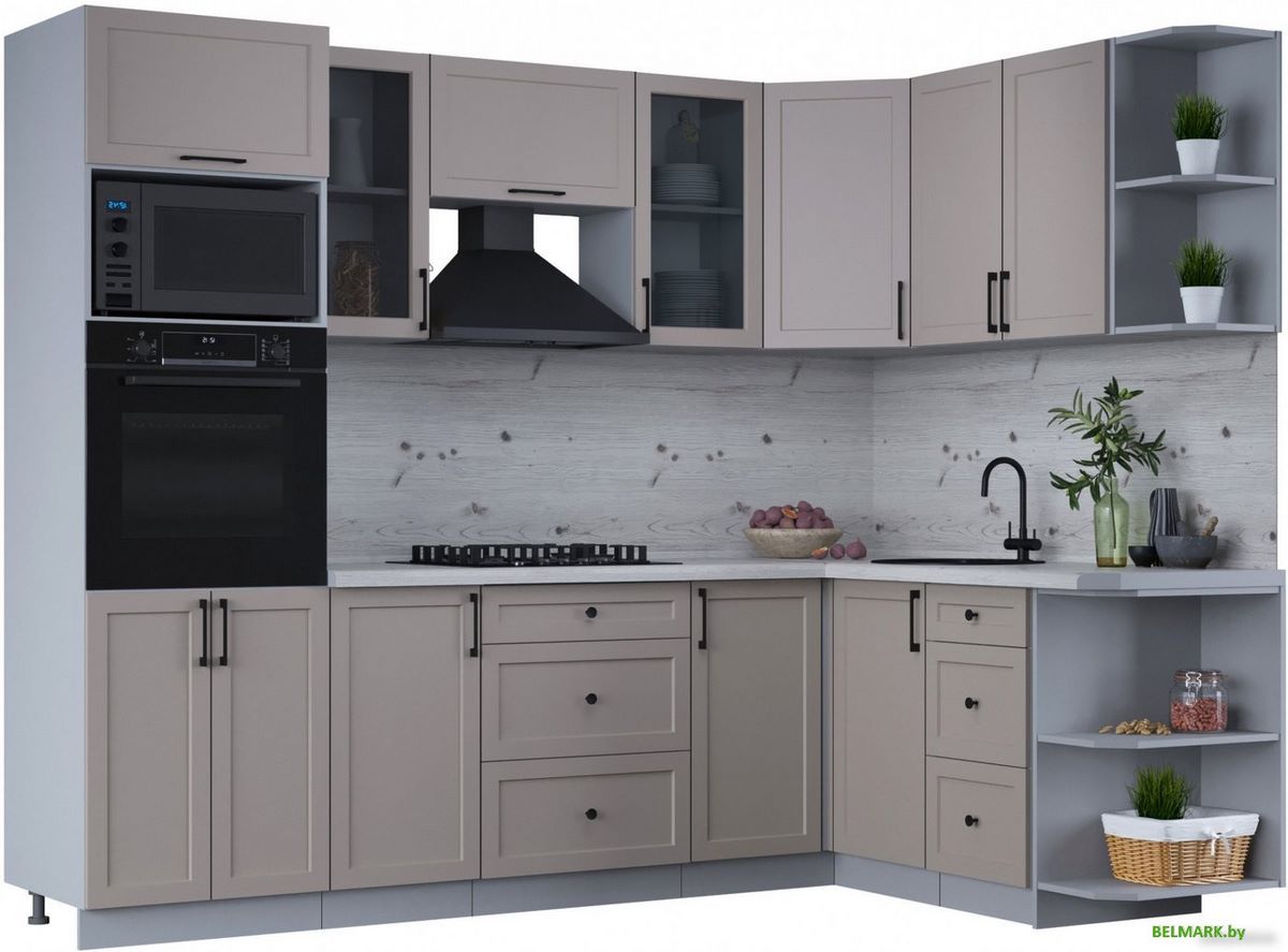 Готовая кухня Интерлиния Тренд 1.68x2.6 ВТ правая (луна/луна/бискайская сосна) - фото