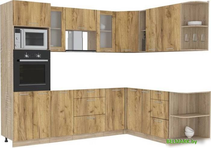 Готовая кухня Интерлиния Мила 1.88x2.6 правая без столешницы (дуб золотой/дуб золотой) - фото