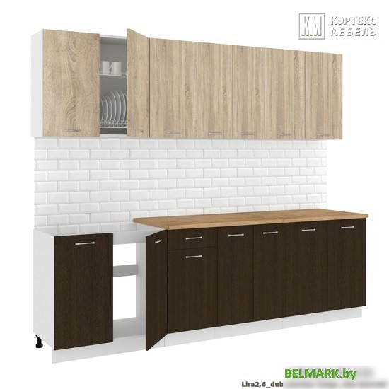 Готовая кухня Кортекс-мебель Корнелия Лира-лайт 2.6м (дуб сонома/венге/дуб бунратти) - фото