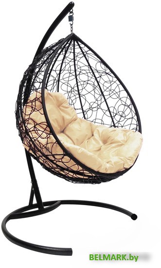 Подвесное кресло M-Group Капля 11020401 (черный ротанг/бежевая подушка) - фото
