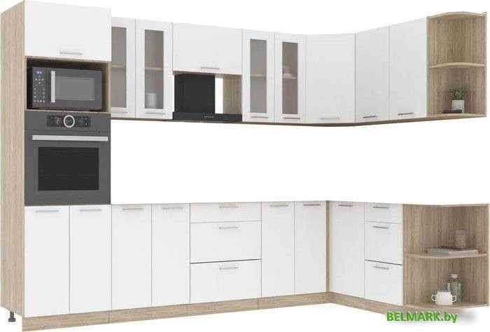 Готовая кухня Интерлиния Мила 1.68x3.0 правая без столешницы (белый платинум) - фото