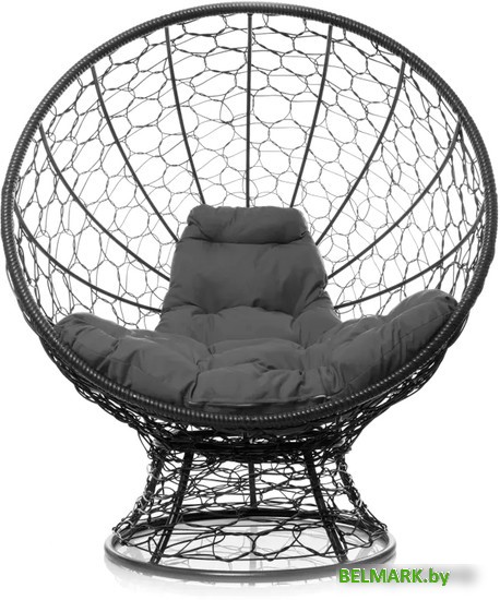 Кресло M-Group Кокос на подставке 11590409 (черный ротанг/серая подушка) - фото2