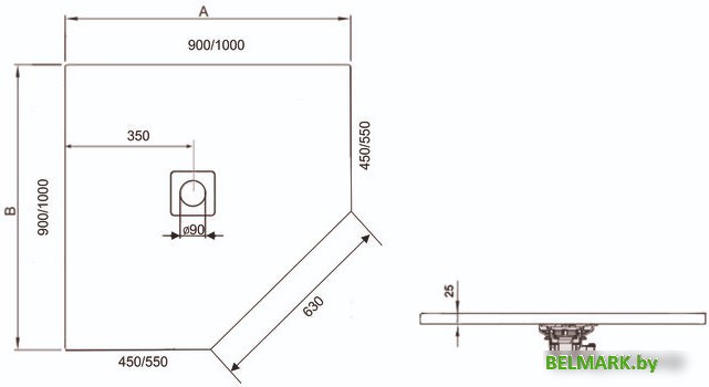 Душевой поддон RGW ST/T-0100W 100x100 - фото2