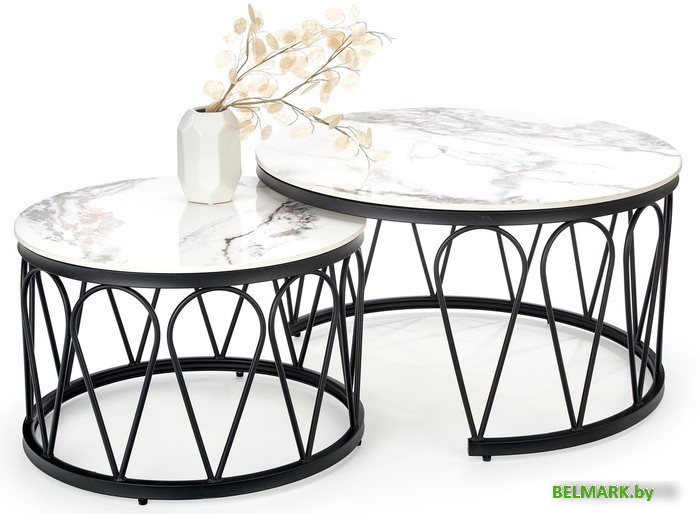 Журнальный столик Halmar Formosa (2 шт, белый мрамор/черный) - фото