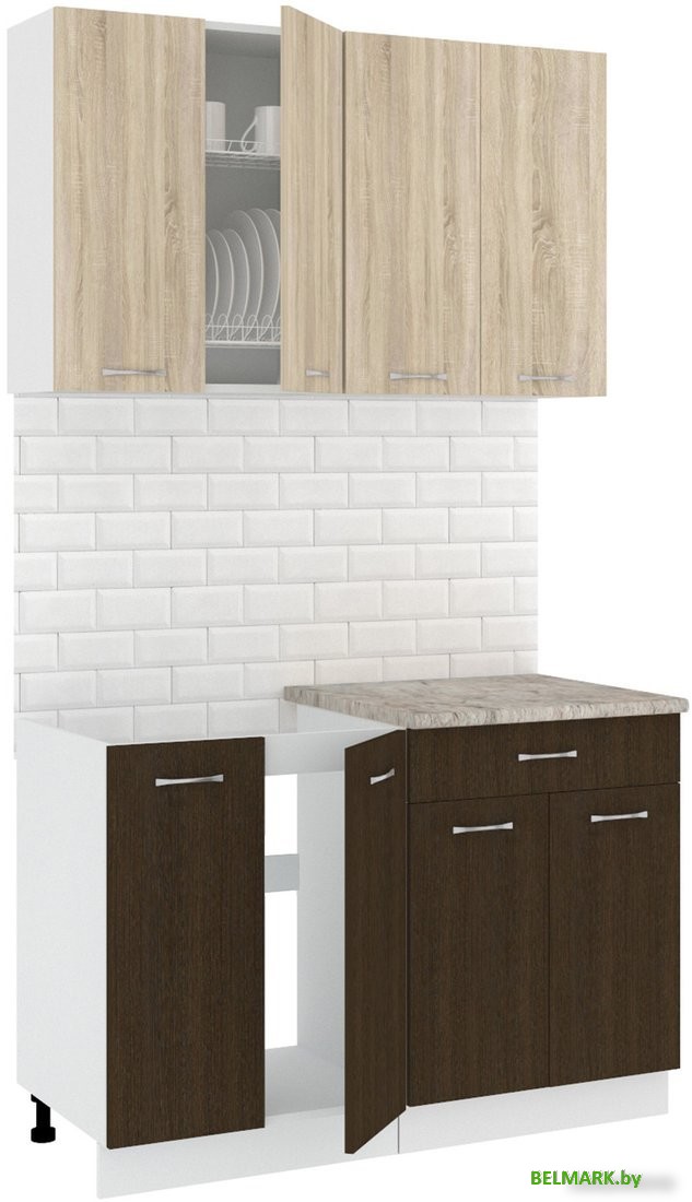 Готовая кухня Кортекс-мебель Корнелия Лира-лайт 1.2м (дуб сонома/венге/марсель) - фото