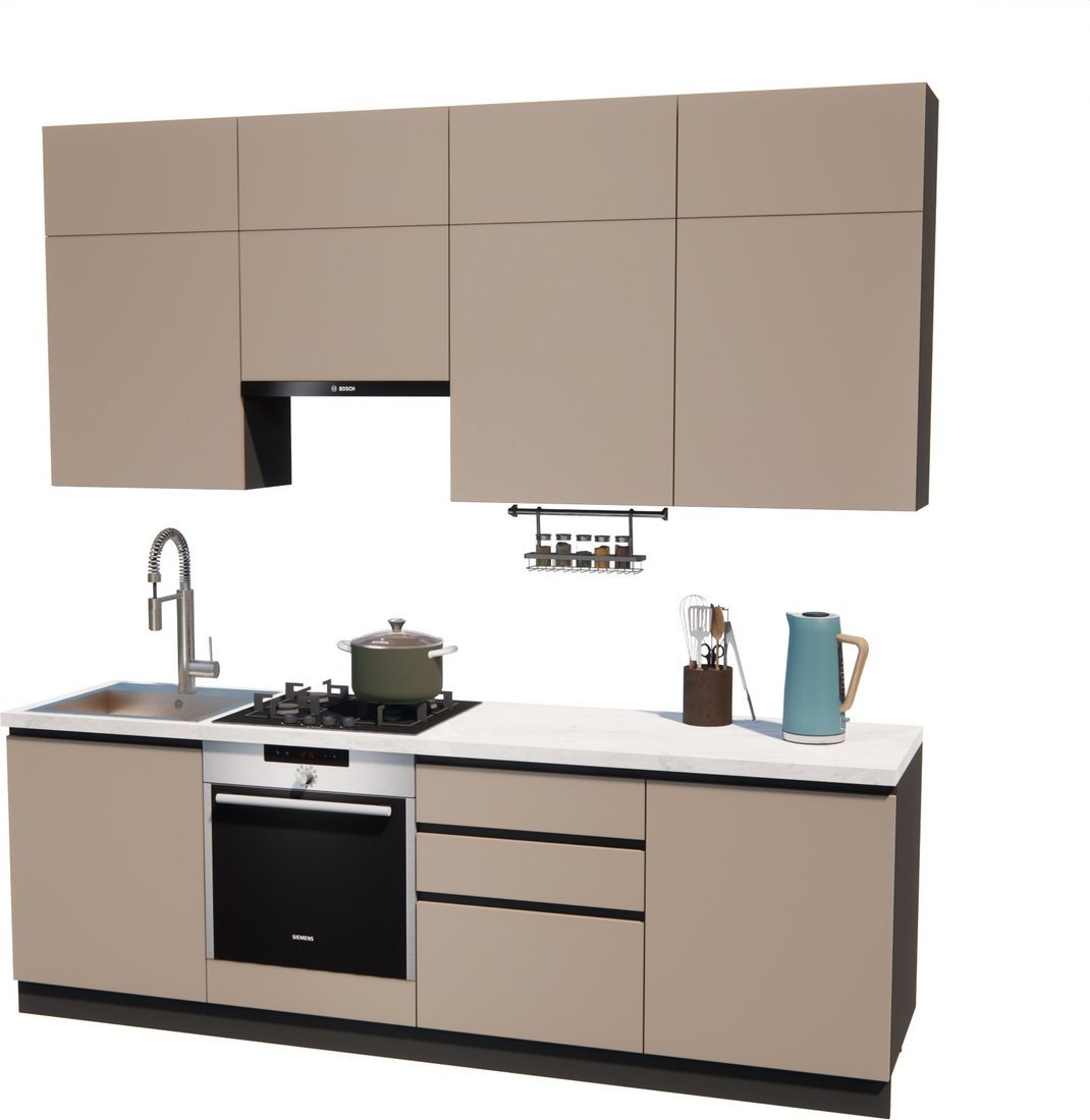 Готовая кухня ВерсоМебель Эко Премиум 2.4 (глиняный серый/ст. мрамор лацио) - фото