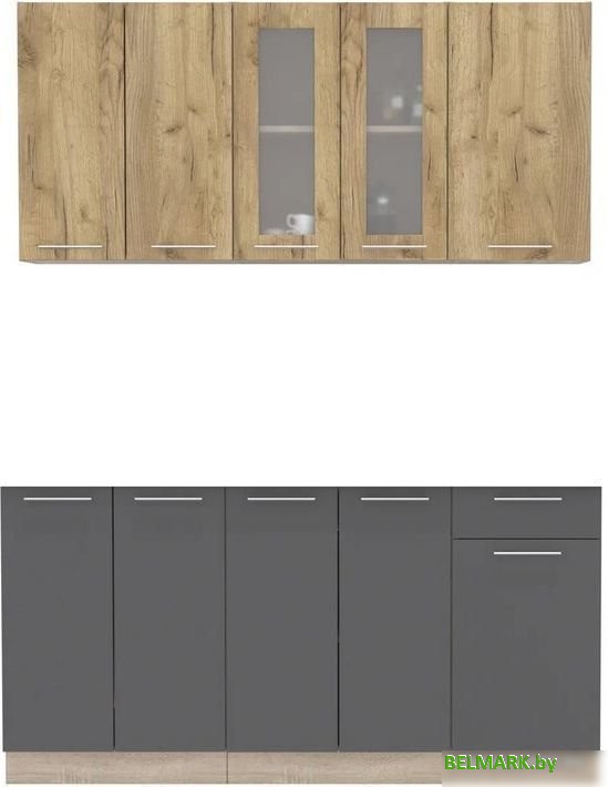 Готовая кухня Интерлиния Мила 16-60 без столешницы (дуб золотой/антрацит) - фото