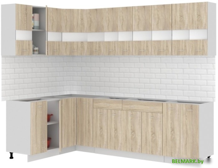 Готовая кухня Кортекс-мебель Корнелия Экстра 1.5x2.8 без столешницы (дуб сонома) - фото