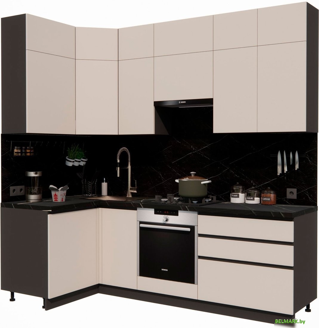 Готовая кухня ВерсоМебель Эко Премиум 1.2x2.4 левая (кашемир/ст. тунис) - фото