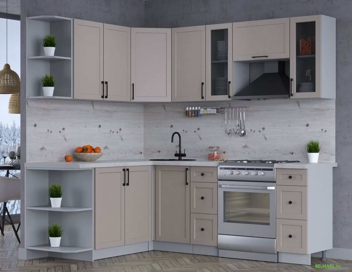 Готовая кухня Интерлиния Тренд 1.7x2.2 левая (луна/луна/бискайская сосна) - фото2