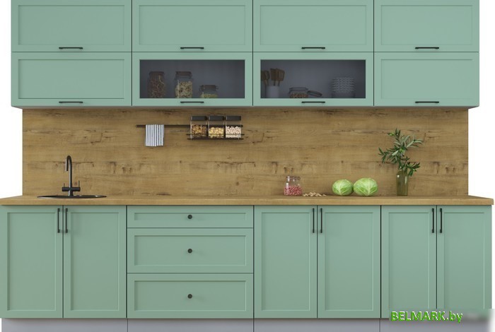 Готовая кухня Интерлиния Тренд 3.1Б (мята/мята/дуб бунратти) - фото