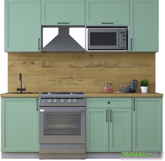 Готовая кухня Интерлиния Тренд 2.1В (мята/мята/дуб бунратти) - фото