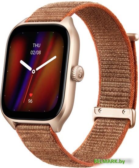 Умные часы Amazfit GTS 4 (золотистый, с коричневым нейлоновым ремешком) - фото
