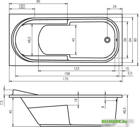 Ванна Riho Columbia 175x80 (без ножек) - фото2
