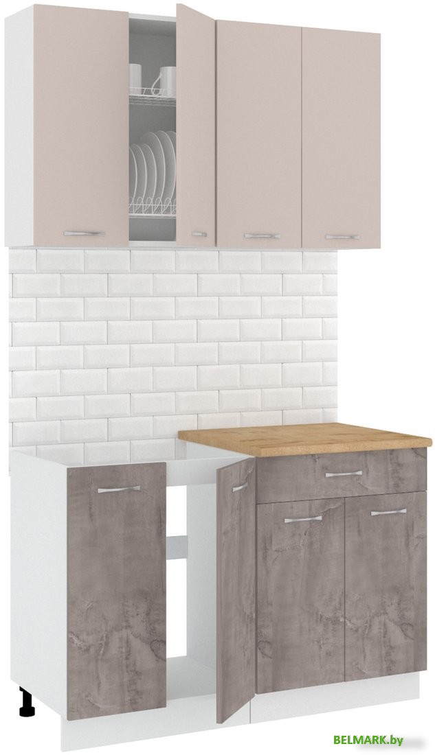 Готовая кухня Кортекс-мебель Корнелия Лира-лайт 1.2м (капучино/оникс/дуб бунратти) - фото