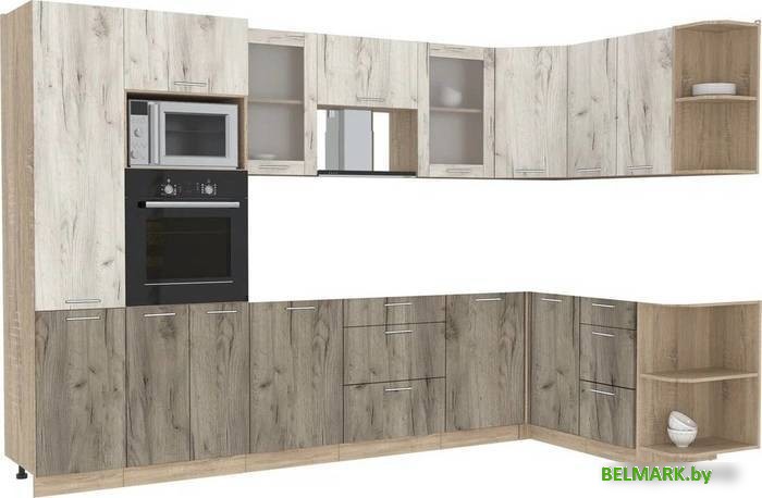 Готовая кухня Интерлиния Мила 1.68x3.2 правая без столешницы (дуб белый/дуб серый) - фото