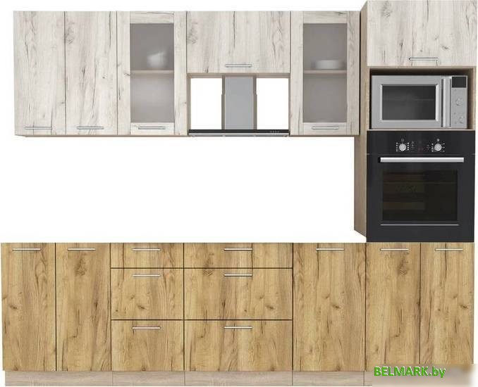 Готовая кухня Интерлиния Мила 2.6 ВТ без столешницы (дуб белый/дуб золотой) - фото