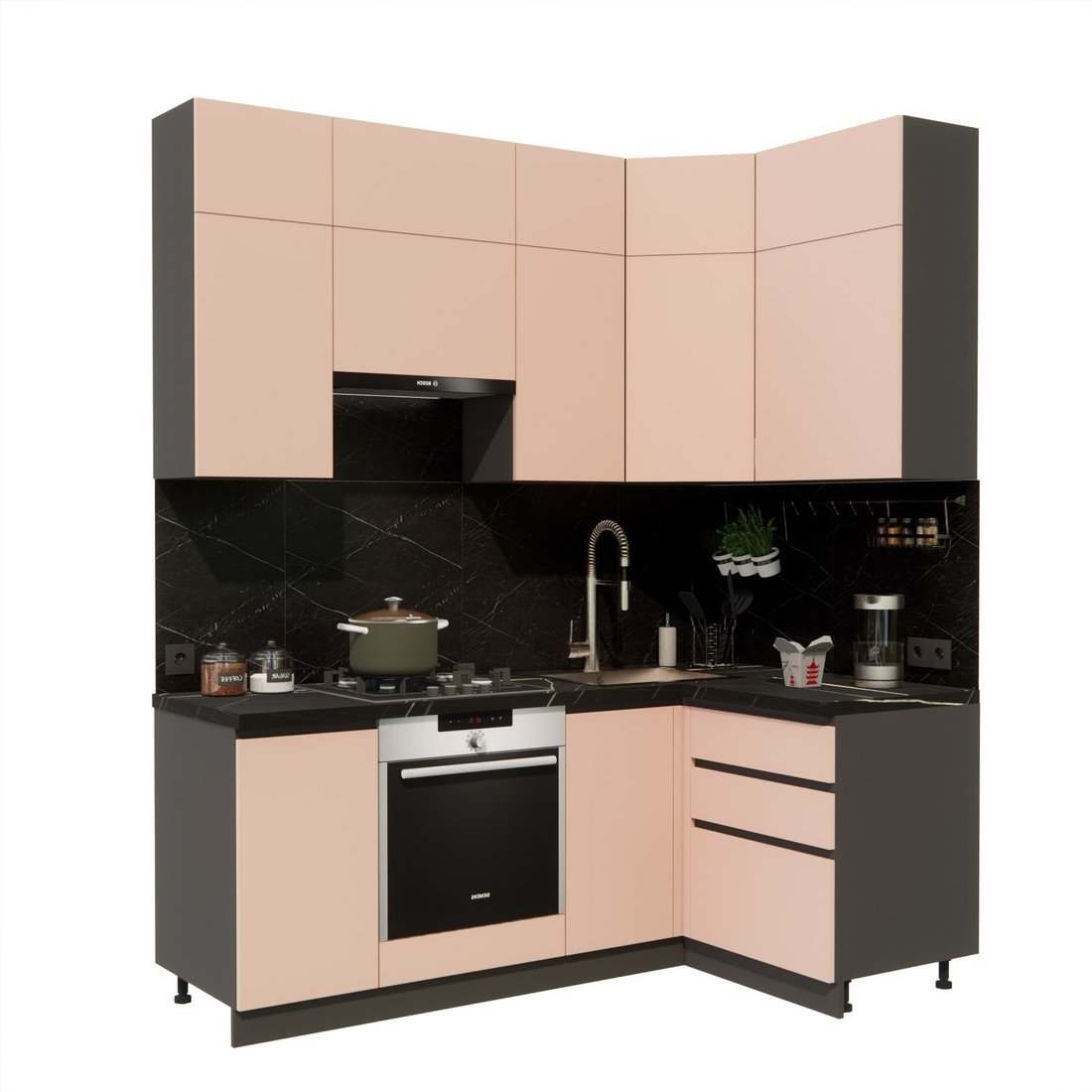 Готовая кухня ВерсоМебель Эко Премиум 1.2x2.0 правая (пудровый/ст. тунис) - фото