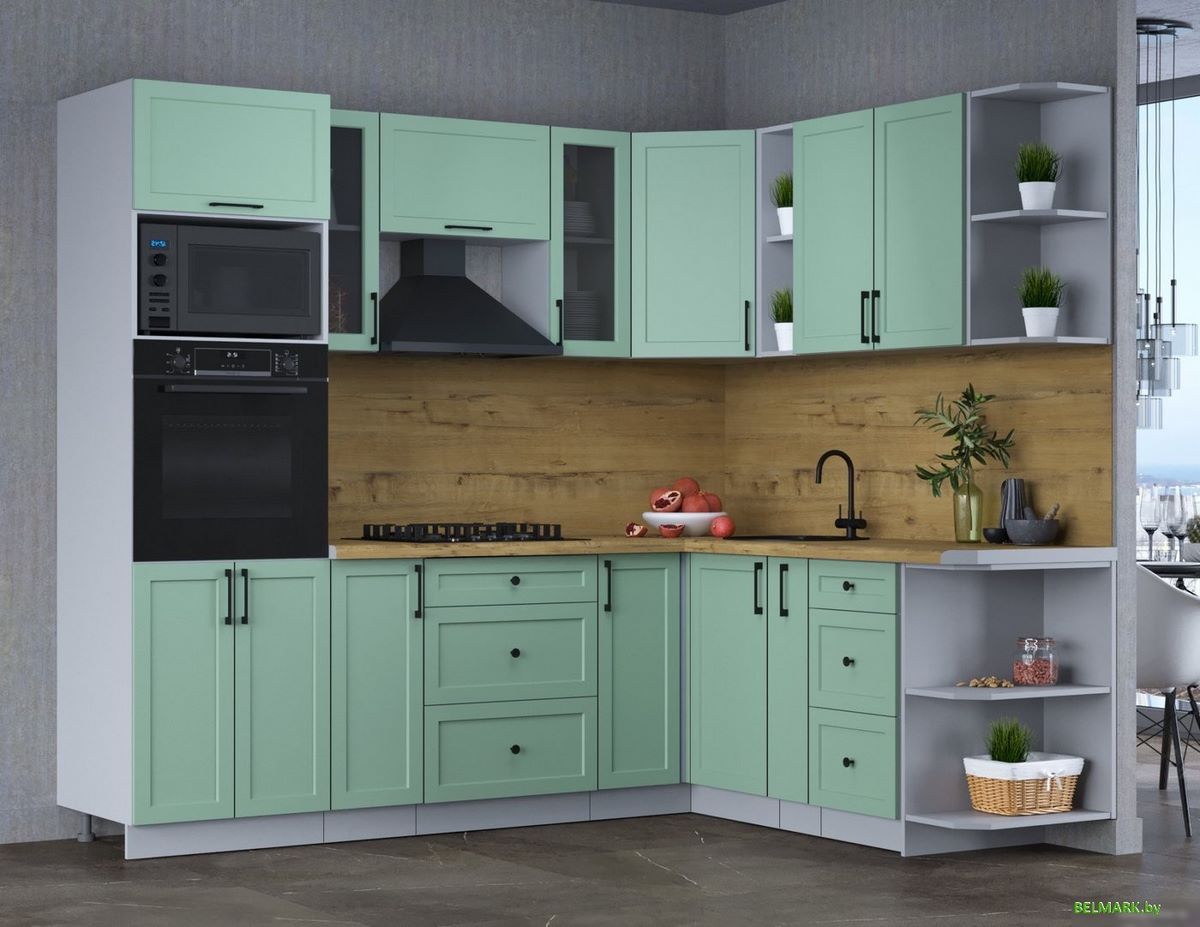 Готовая кухня Интерлиния Тренд 1.88x2.4 ВТ правая (мята/мята/дуб бунратти) - фото2