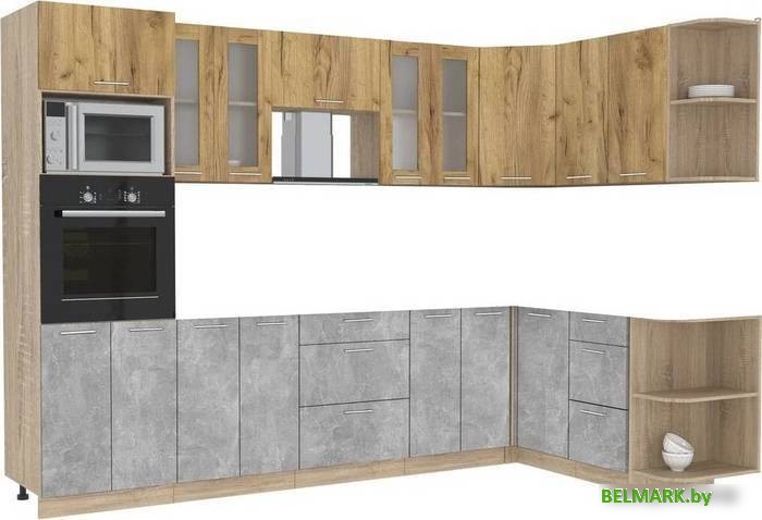 Готовая кухня Интерлиния Мила 1.68x3.0 правая без столешницы (дуб золотой/бетон) - фото