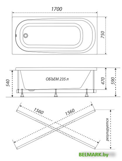 Ванна Triton Дина 170x75 - фото2