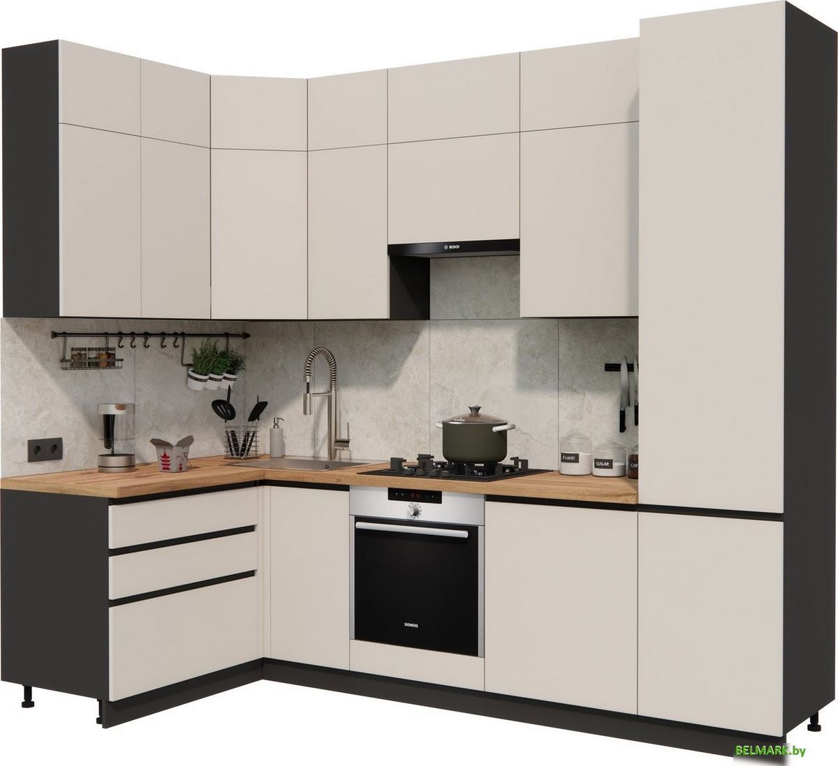 Готовая кухня ВерсоМебель Эко Премиум 1.4x2.7 левая (кашемир/ст. дуб вотан) - фото