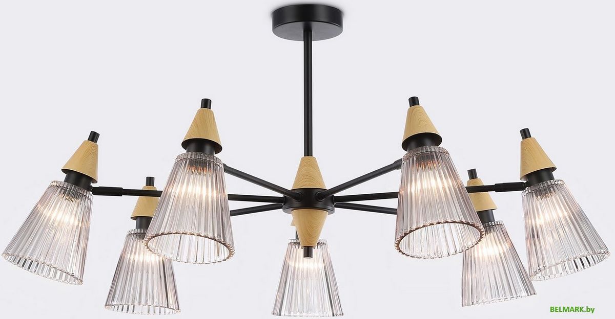 Подвесная люстра Ambrella LH58116/7 BK/LW/SM (черный/светлое дерево/дымчатый) - фото
