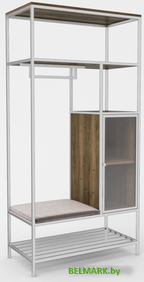 Стеллаж Hype Mebel Босс 120x200 (белый/дуб галифакс олово/велюр серый) - фото