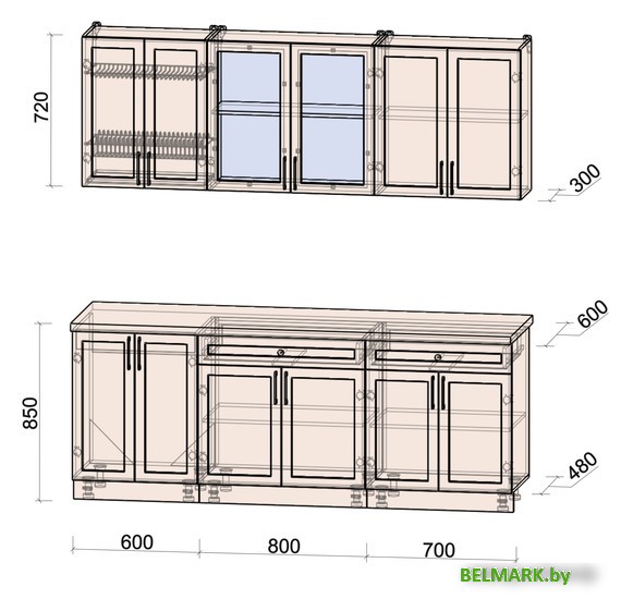 Готовая кухня Интерлиния Тренд 2.1А (мята/мята/дуб бунратти) - фото2