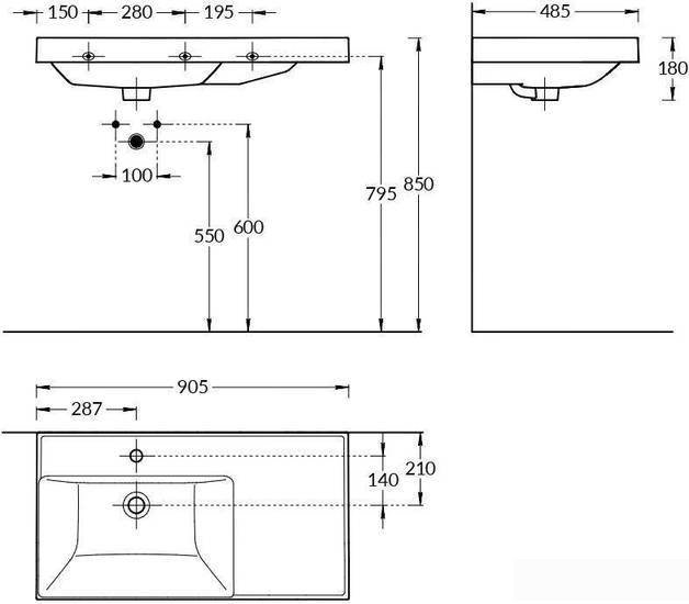 Умывальник Kerama Marazzi Cubo 90 CU.wb.90Lh - фото2