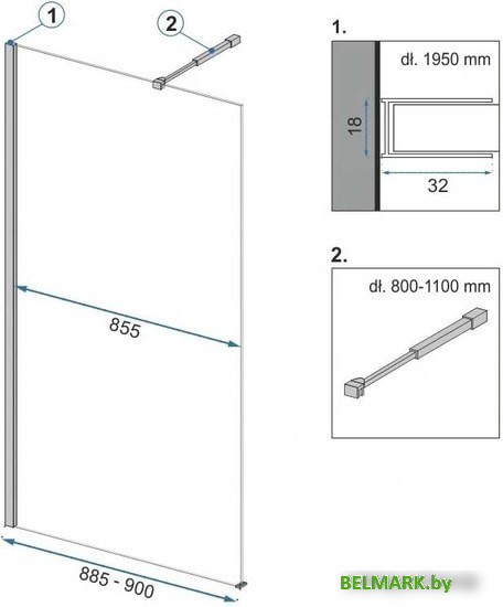 Душевая стенка Rea Aero 90 (черный/прозрачное стекло) - фото2