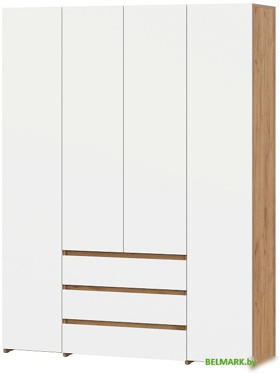 Шкаф распашной NN мебель МС Некст К комбинированный четырехстворчатый (дуб золотой/белый) - фото
