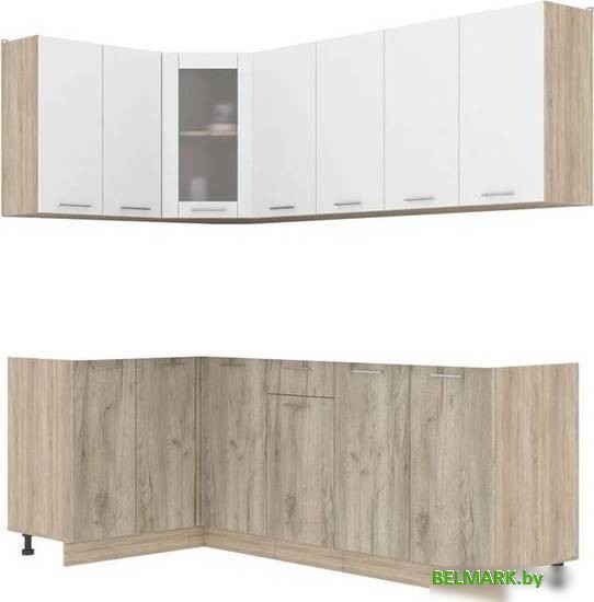 Готовая кухня Интерлиния Мила 12x22 без столешницы (белый платинум/дуб серый) - фото