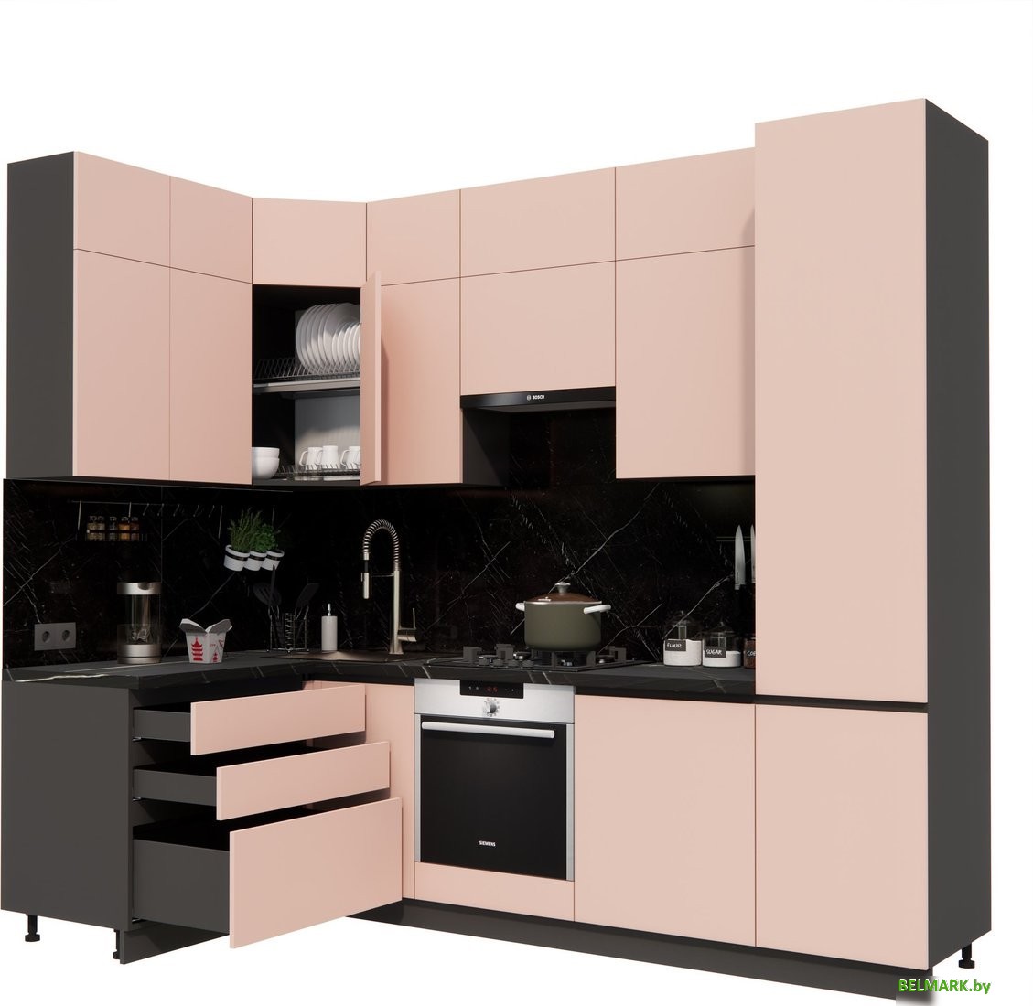 Готовая кухня ВерсоМебель Эко Премиум 1.4x2.7 левая (пудровый/ст. тунис) - фото2