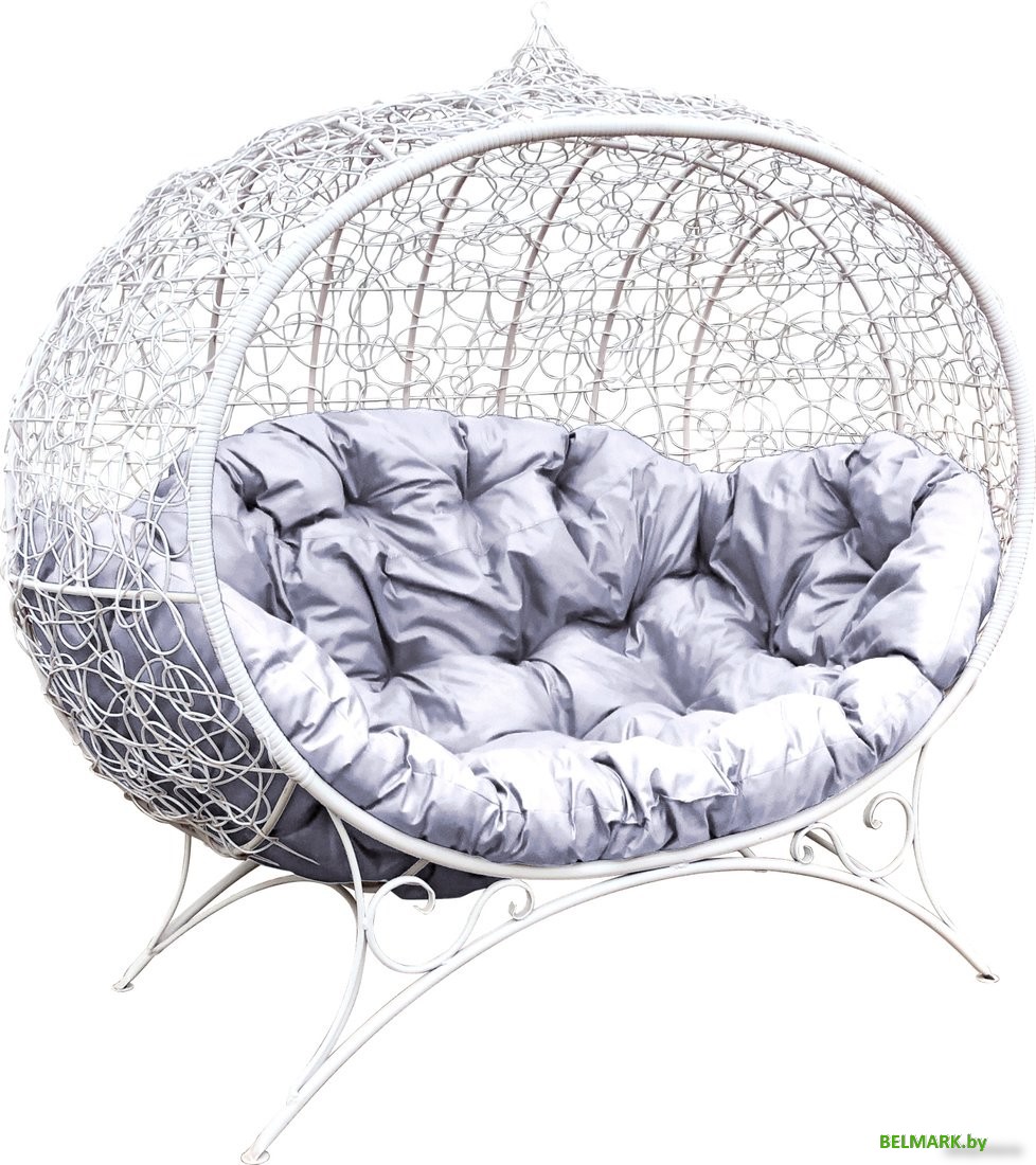 Садовый диван M-Group Улей на ножках 11220109 (белый ротанг/серая подушка) - фото