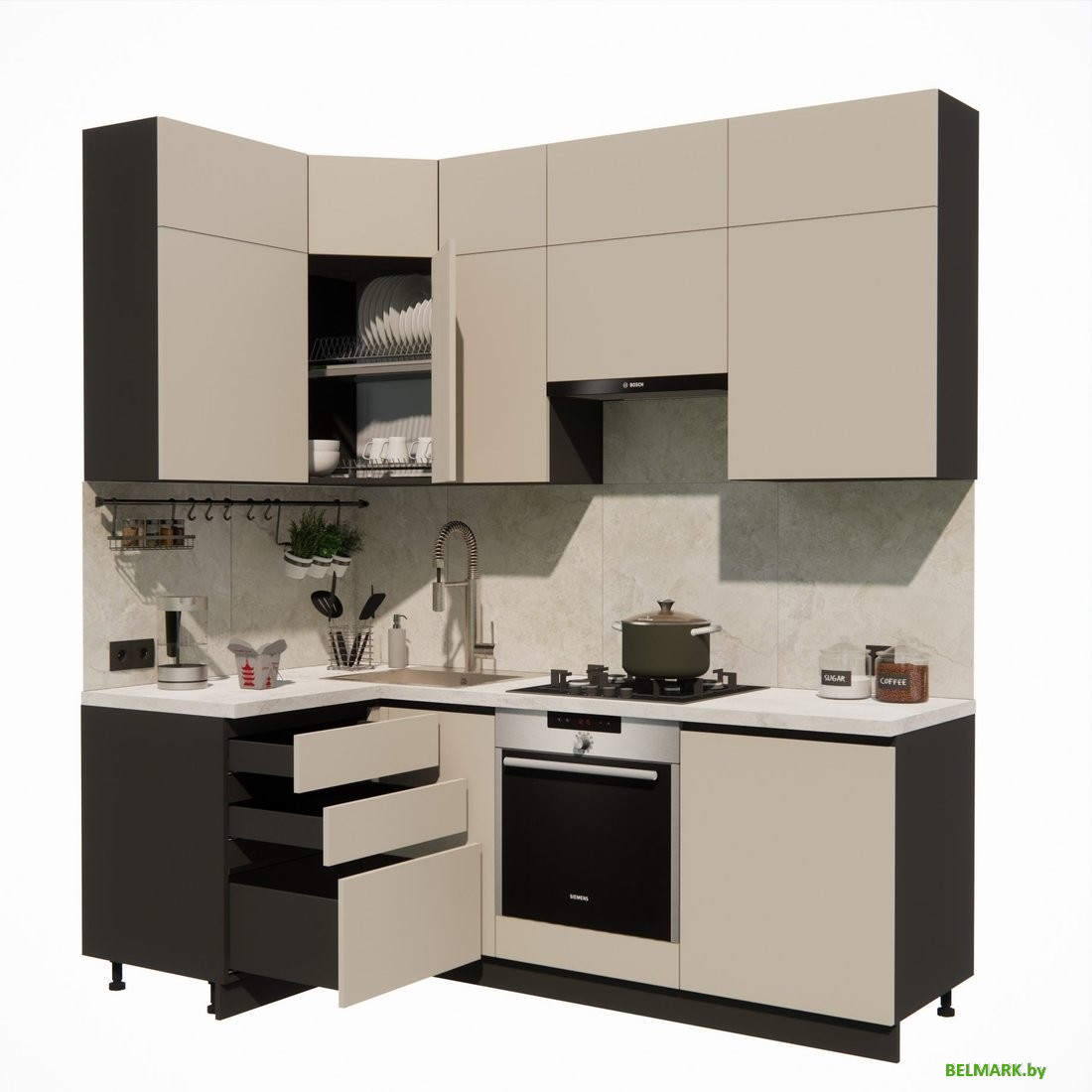 Готовая кухня ВерсоМебель Эко Премиум 1.2x2.2 левая (кашемир/ст. мрамор лацио) - фото2