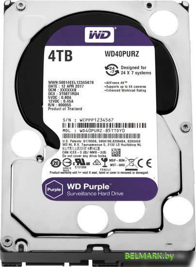 Жесткий диск WD Purple 4TB [WD40PURZ] - фото