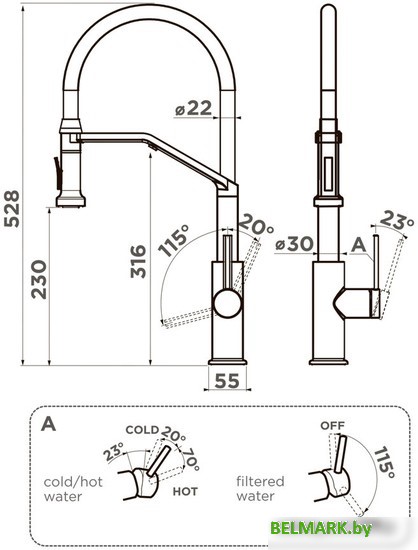 Смеситель Omoikiri Makkari 2 Plus-SB-GM-BL (вороненая сталь/черный) - фото2