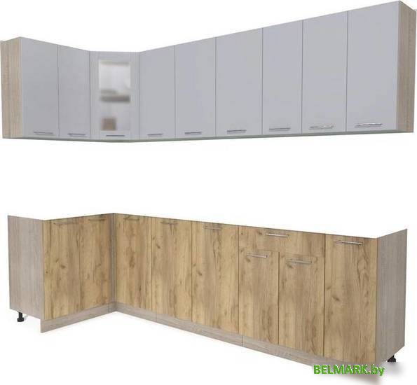 Готовая кухня Интерлиния Мила 12x27 без столешницы (серебристый/дуб золотой) - фото