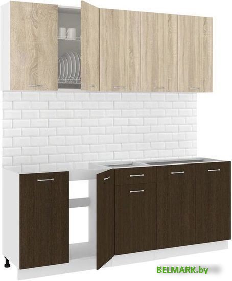 Готовая кухня Кортекс-мебель Корнелия Лира-лайт 2.0м без столешницы (дуб сонома/венге) - фото