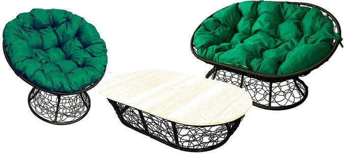 Набор садовой мебели M-Group Мамасан, Папасан и стол 12140404 (черный ротанг/зеленая подушка) - фото