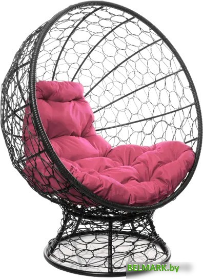 Кресло M-Group Кокос на подставке 11590408 (черный ротанг/розовая подушка) - фото2