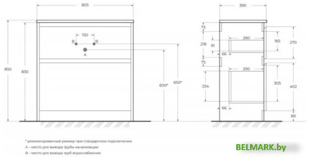 BelBagno Тумба под умывальник KRAFT39-800/390-2C-PIA-BO - фото2