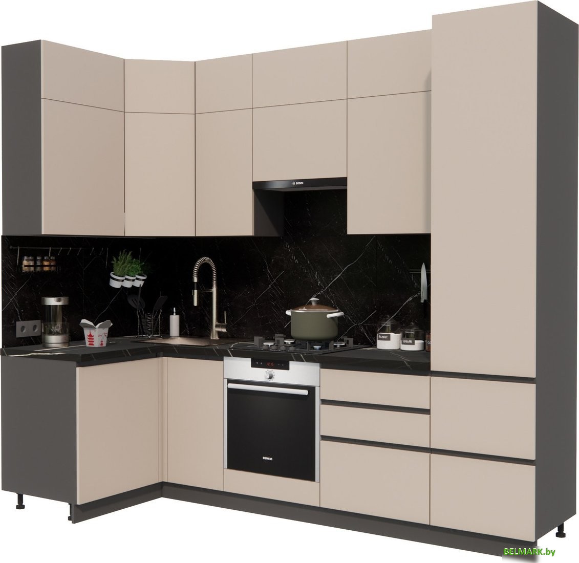 Готовая кухня ВерсоМебель Эко Премиум 1.2x2.7 левая (глиняный серый/ст. тунис) - фото