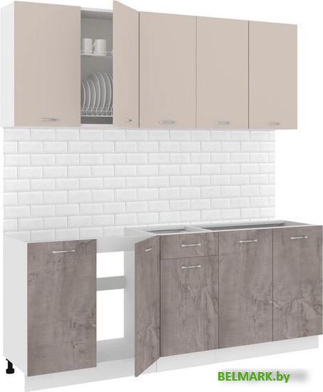 Готовая кухня Кортекс-мебель Корнелия Лира-лайт 2.0м без столешницы (капучино/оникс) - фото