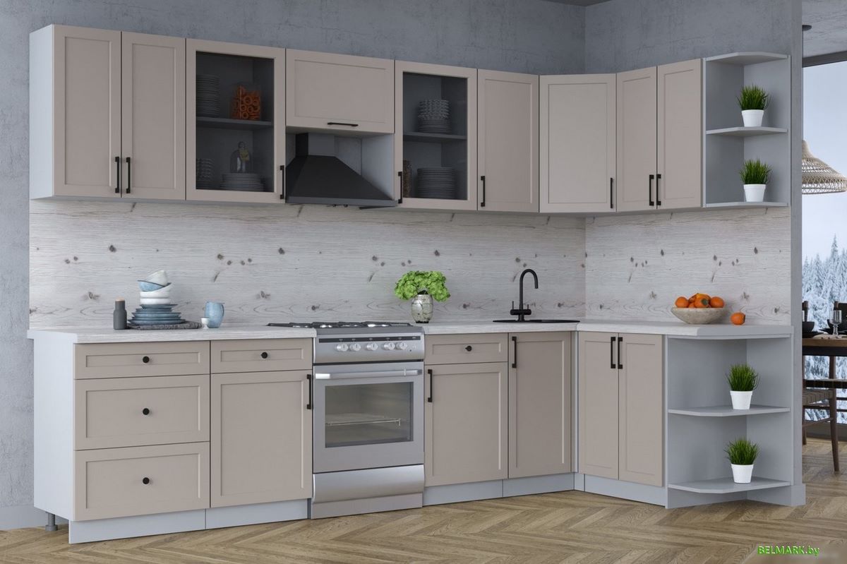 Готовая кухня Интерлиния Тренд 1.5x3.2 правая (луна/луна/бискайская сосна) - фото2