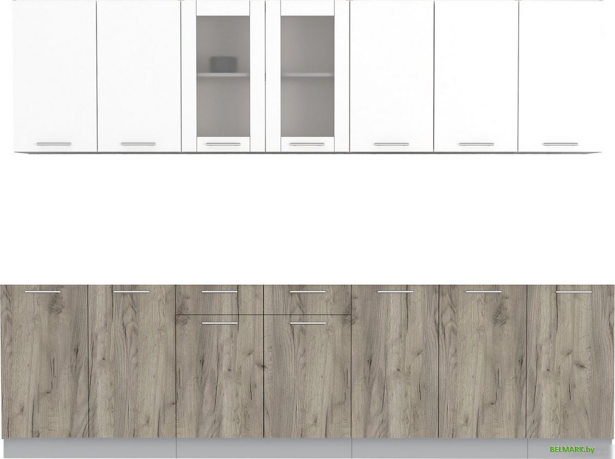 Готовая кухня Интерлиния Мила 28 без столешницы (белый платинум/дуб серый) - фото