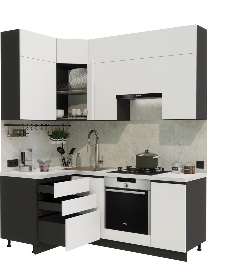 Готовая кухня ВерсоМебель Эко Премиум 1.2x2.2 левая (белый фасадный/ст. мрамор лацио) - фото2