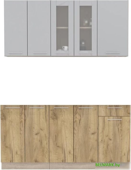 Готовая кухня Интерлиния Мила 16-60 без столешницы (серебристый/дуб золотой) - фото