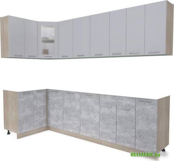 Готовая кухня Интерлиния Мила 12x27 без столешницы (серебристый/бетон) - фото